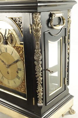 Lot 1020 - JOHN ELLICOTT, LONDON. A GEORGE III BRASS MOUNTED EBONISED VERGE MUSICAL BRACKET CLOCK