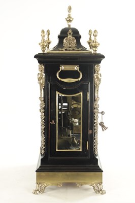 Lot 1020 - JOHN ELLICOTT, LONDON. A GEORGE III BRASS MOUNTED EBONISED VERGE MUSICAL BRACKET CLOCK