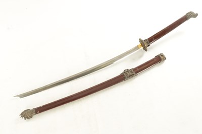 Lot 198 - A JAPANESE MEIJI PERIOD STYLE BRASS MOUNTED SAMURAI SWORD