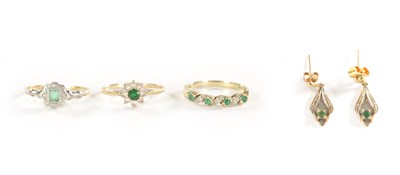 Lot 267 - A COLLECTION OF 9CT GOLD EMERALD AND DIAMOND JEWELLERY