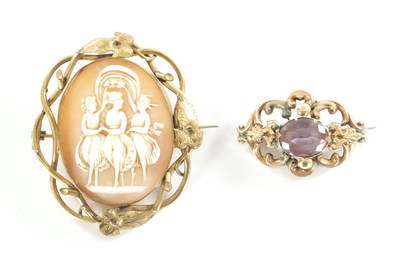 Lot 243 - TWO 19TH CENTURY GOLD METAL BROOCHES