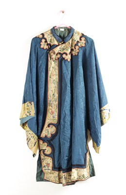 Lot 117 - A 19TH CENTURY CHINESE DAMASK EMBROIDERED CHANG-FU ROBE