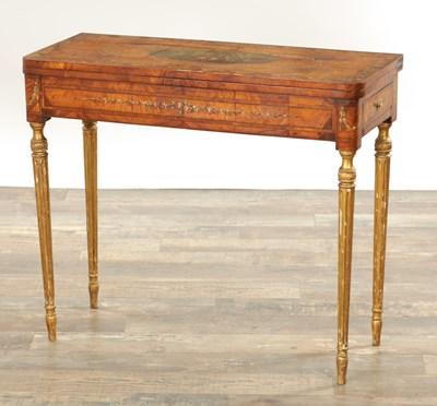 Lot 1224 - A GOOD 19TH CENTURY PAINTED SATINWOOD AND PARCEL GILT CARD TABLE