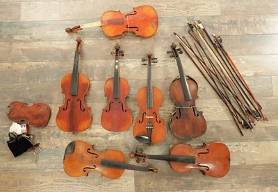 Lot 629 - A COLLECTION OF VIOLINS AND BOWS