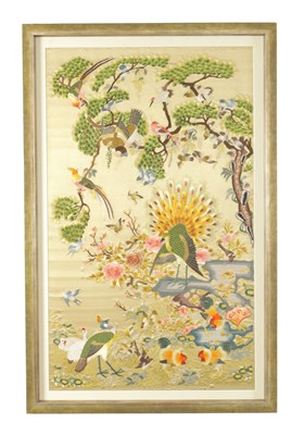 Lot 139 - A CHINESE SILK TAPESTRY OF ONE HUNDRED BIRDS