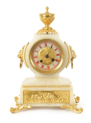 Lot 1112 - A LATE 19TH CENTURY ORMOLU MOUNTED ONYX FRENCH MANTEL CLOCK