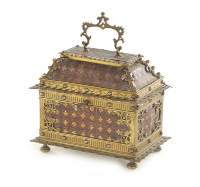 Lot 808 - A LATE 19TH CENTURY FRENCH LEATHERWORK AND BRASS CASKET