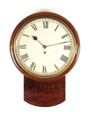 Lot 1042 - A 19TH CENTURY ENGLISH FIGURED MAHOGANY FUSEE WALL CLOCK