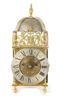 Lot 1049 - A 19TH CENTURY EIGHT-DAY DOUBLE FUSEE LANTERN CLOCK