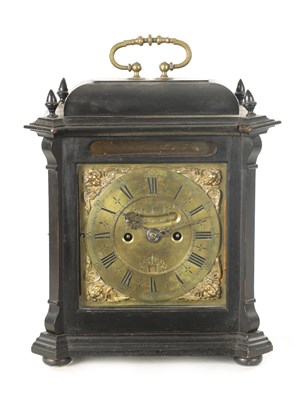 Lot 1082 - PETER GARON. LONDON. A LATE 17TH CENTURY AND LATER EBONISED VERGE QUARTER REPEATING TABLE CLOCK