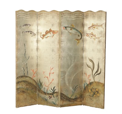 Lot 1320 - A LATE 19TH CENTURY DECORATIVE PAINTED FOLDING SCREEN