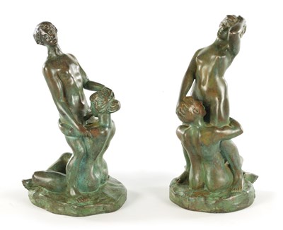 Lot A 20TH CENTURY FRENCH GREEN-PATINATED EROTIC BRONZE SCULPTURE