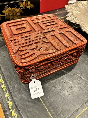 Lot 141 - A 19TH CENTURY CHINESE CINNABAR LACQUERED BOX