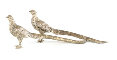 Lot A PAIR OF SILVER-PLATED PHEASANTS