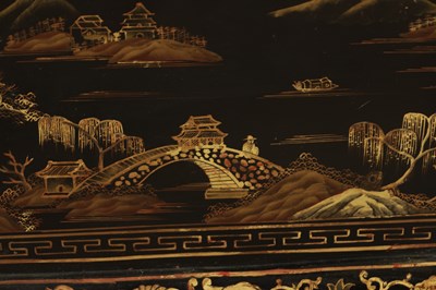 Lot 131 - A LATE 19TH CENTURY CHINESE LACQUERED CHINOISERIE CASKET