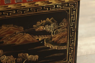 Lot 131 - A LATE 19TH CENTURY CHINESE LACQUERED CHINOISERIE CASKET