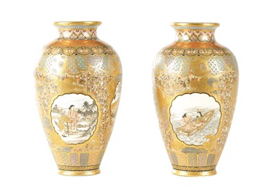 Lot A PAIR OF JAPANESE MEIJI PERIOD SATSUMA BALUSTER VASES