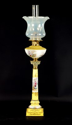 Lot A 19TH CENTURY SEVRES STYLE PORCELAIN AND BRASS OIL LAMP