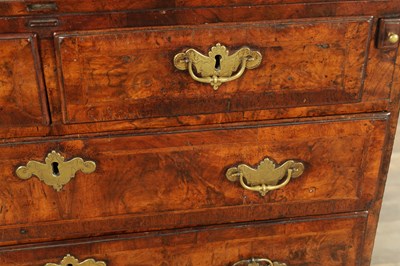 Lot 1415 - AN EARLY 18TH CENTURY FIGURED WALNUT AND HERRING BANDED BACHELORS CHEST