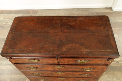 Lot 1415 - AN EARLY 18TH CENTURY FIGURED WALNUT AND HERRING BANDED BACHELORS CHEST