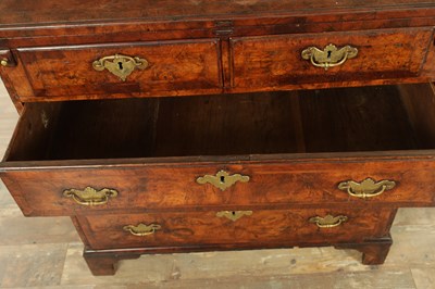 Lot 1415 - AN EARLY 18TH CENTURY FIGURED WALNUT AND HERRING BANDED BACHELORS CHEST