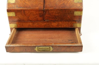 Lot 933 - A 19TH CENTURY BRASS BOUND FIGURED WALNUT STATIONARY CABINET