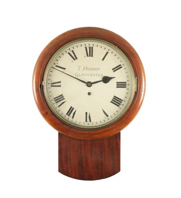 Lot 989 - T. HANMAN, GLOUCESTER. A LATE 19TH CENTURY MAHOGANY FUSEE WALL CLOCK