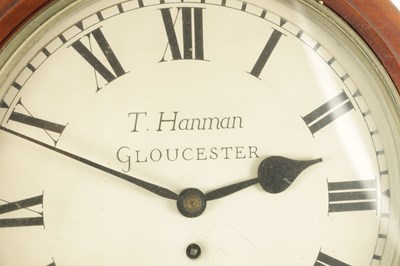 Lot 989 - T. HANMAN, GLOUCESTER. A LATE 19TH CENTURY MAHOGANY FUSEE WALL CLOCK