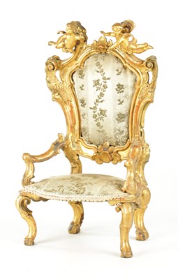 Lot A RARE 18TH CENTURY CARVED GILT-WOOD MINIATURE CHAIR