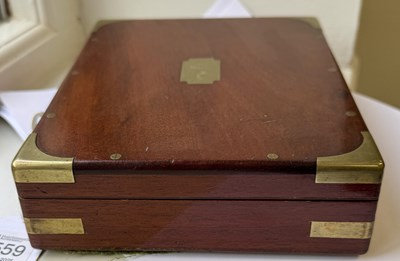 Lot 559 - ROBSON, NEWCASTLE ON TYNE. A 19TH CENTURY BRASS BOUND MAHOGANY CASED SET OF DRAWING INSTRUMENTS