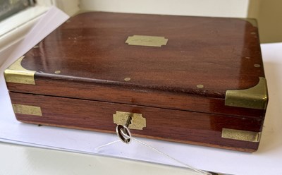 Lot 559 - ROBSON, NEWCASTLE ON TYNE. A 19TH CENTURY BRASS BOUND MAHOGANY CASED SET OF DRAWING INSTRUMENTS