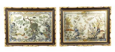 Lot 121 - A PAIR OF 19TH CENTURY CHINESE REVERSE PAINTED LANDSCAPE SCENES ON GLASS WITH MIRRORED EFFECT