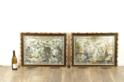 Lot 121 - A PAIR OF 19TH CENTURY CHINESE REVERSE PAINTED LANDSCAPE SCENES ON GLASS WITH MIRRORED EFFECT