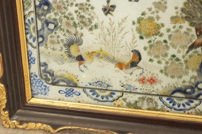 Lot 121 - A PAIR OF 19TH CENTURY CHINESE REVERSE PAINTED LANDSCAPE SCENES ON GLASS WITH MIRRORED EFFECT