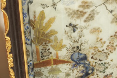 Lot 121 - A PAIR OF 19TH CENTURY CHINESE REVERSE PAINTED LANDSCAPE SCENES ON GLASS WITH MIRRORED EFFECT