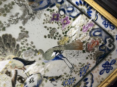 Lot 121 - A PAIR OF 19TH CENTURY CHINESE REVERSE PAINTED LANDSCAPE SCENES ON GLASS WITH MIRRORED EFFECT