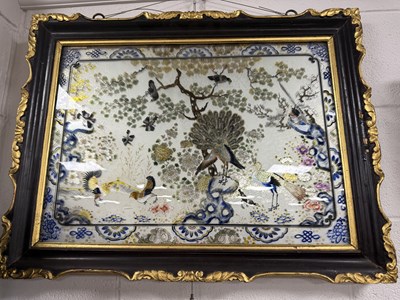 Lot 121 - A PAIR OF 19TH CENTURY CHINESE REVERSE PAINTED LANDSCAPE SCENES ON GLASS WITH MIRRORED EFFECT