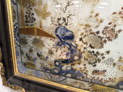 Lot 121 - A PAIR OF 19TH CENTURY CHINESE REVERSE PAINTED LANDSCAPE SCENES ON GLASS WITH MIRRORED EFFECT