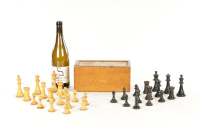 Lot 694 - A COLLECTION OF VARIOUS 19TH CENTURY BOXWOOD AND EBONISED CHESS PIECES