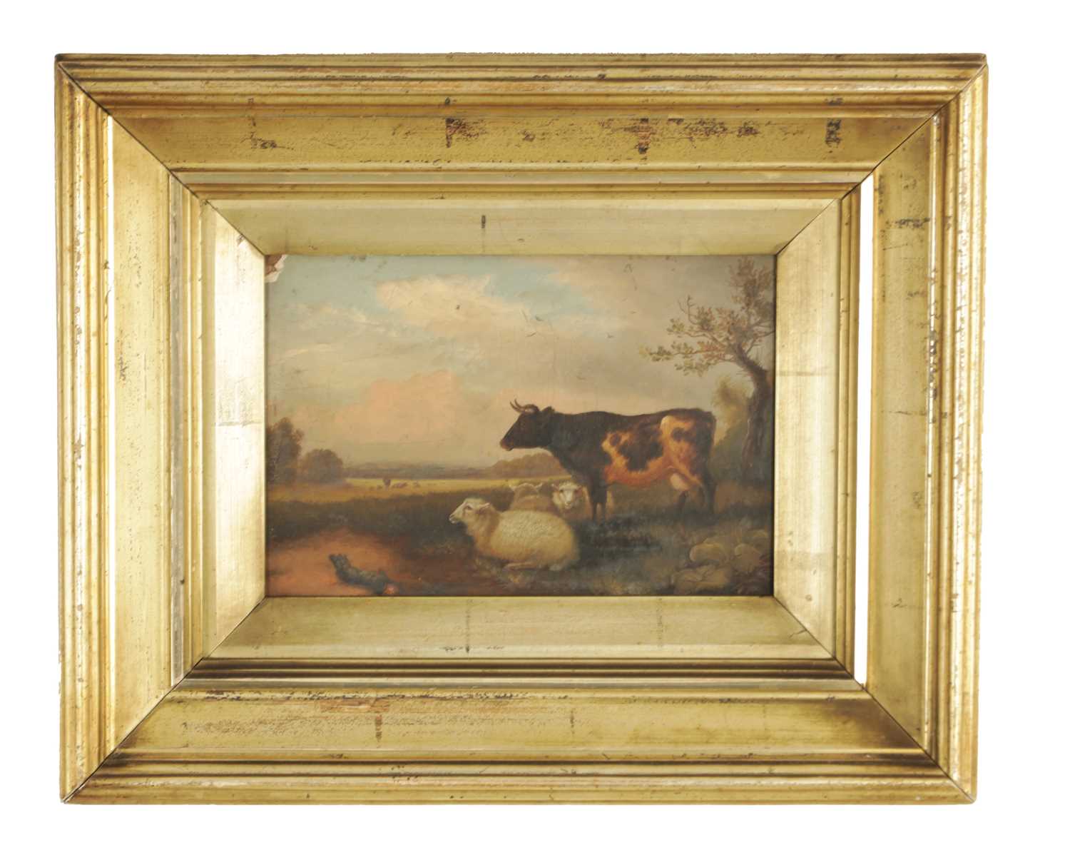 Lot 845 - M. JACKSON A LATE 19TH CENTURY OIL ON BOARD CATTLE AND SHEEP IN A LANDSCAPE