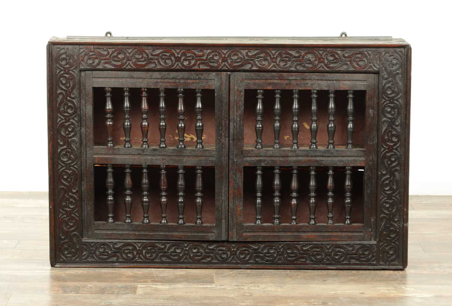 Lot 1314 - A 17TH CENTURY OAK HANGING MURAL / DOLE CUPBOARD