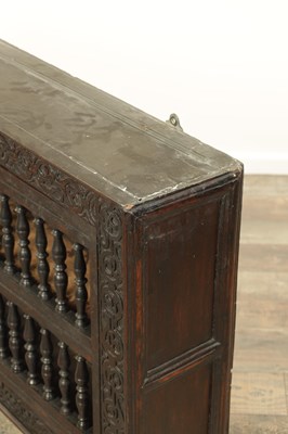 Lot 1314 - A 17TH CENTURY OAK HANGING MURAL / DOLE CUPBOARD