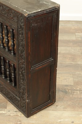 Lot 1314 - A 17TH CENTURY OAK HANGING MURAL / DOLE CUPBOARD