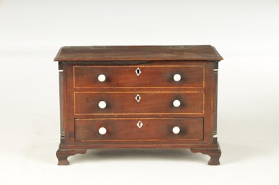 Lot 932 - A 19TH CENTURY MAHOGANY WORK BOX FORMED AS A MINIATURE CHEST