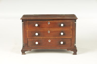 Lot 932 - A 19TH CENTURY MAHOGANY WORK BOX FORMED AS A MINIATURE CHEST