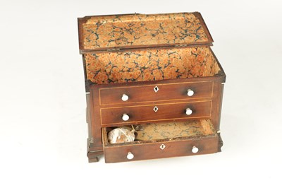 Lot 932 - A 19TH CENTURY MAHOGANY WORK BOX FORMED AS A MINIATURE CHEST