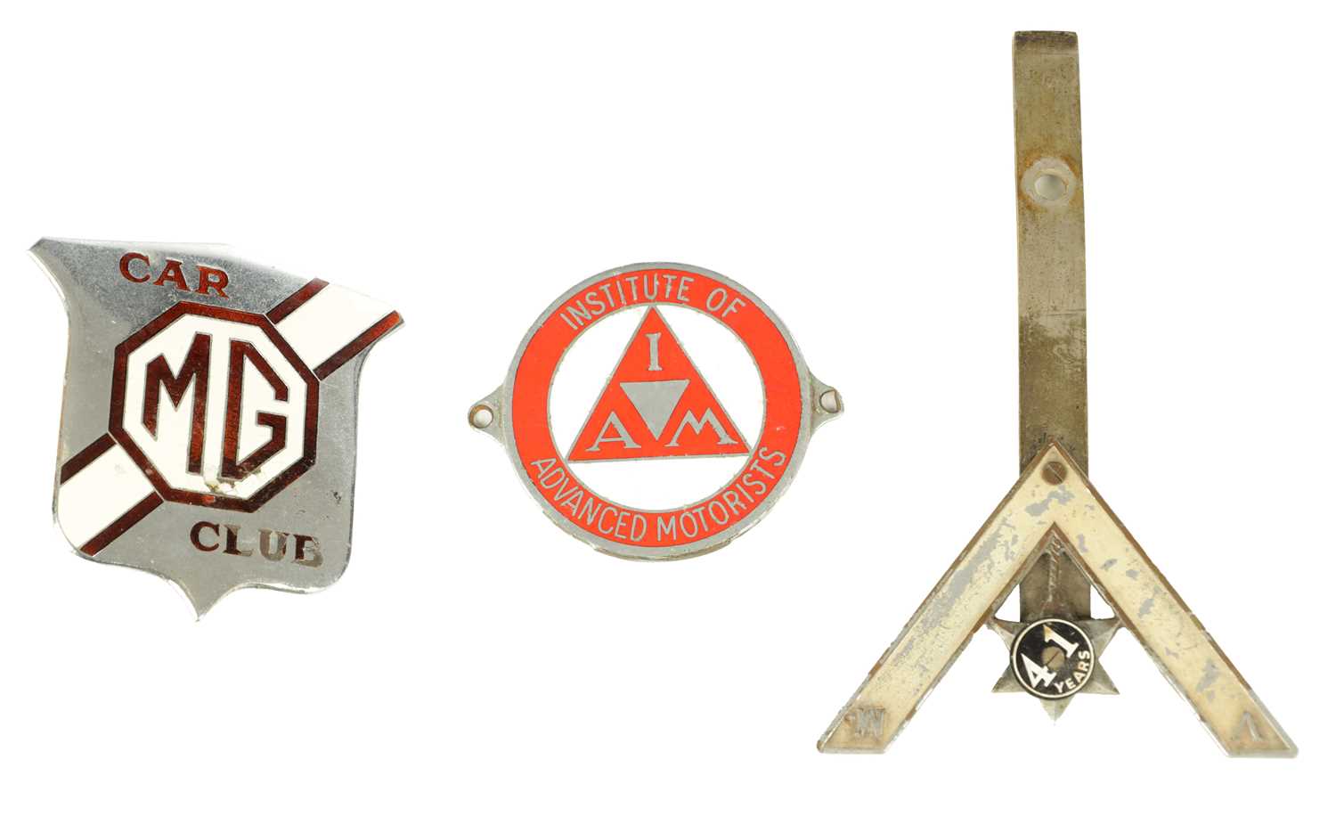 Lot 587 - A COLLECTION OF THREE VINTAGE CHROME PLATED ENAMEL CAR BADGES