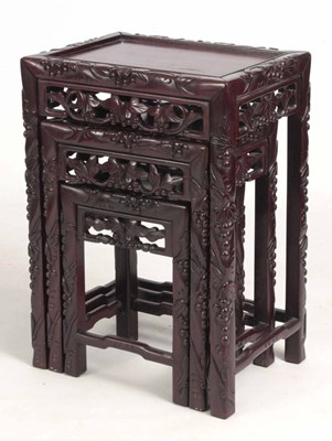 Lot 249 - A NEST OF THREE 19TH CENTURY CHINESE HARDWOOD OCCASIONAL TABLES