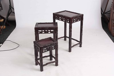 Lot 249 - A NEST OF THREE 19TH CENTURY CHINESE HARDWOOD OCCASIONAL TABLES