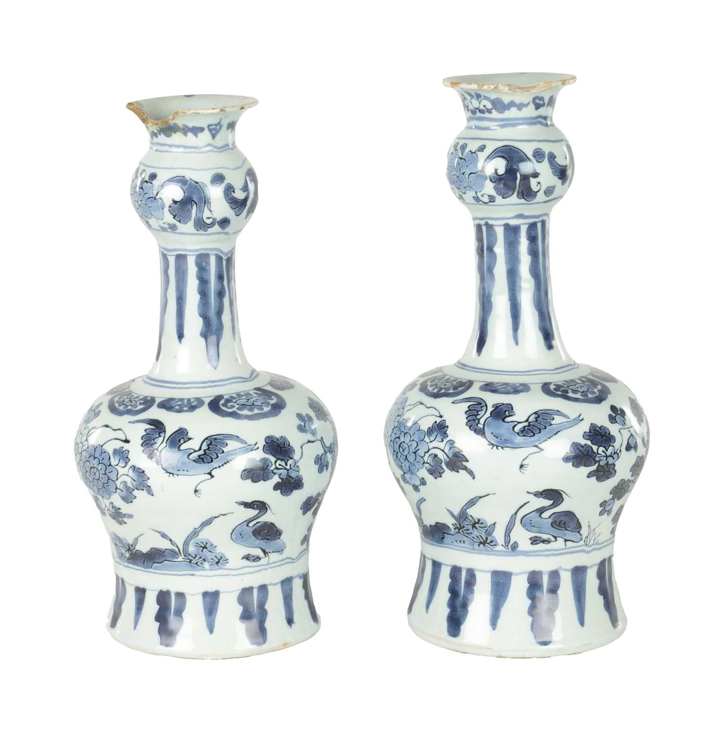 Lot 109 - A PAIR OF LATE 17TH CENTURY BLUE AND WHITE DELFT VASES